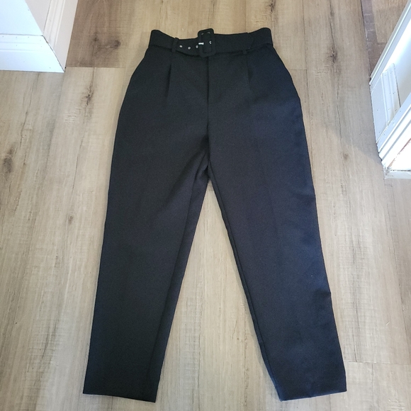 Zara Black High-Waisted Trousers with Belt - Picture 2 of 7